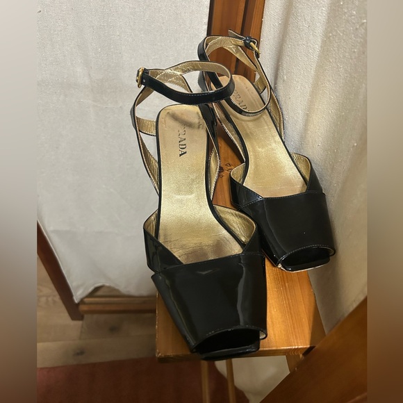 Prada patent leather peep toe wedges - Picture 1 of 9